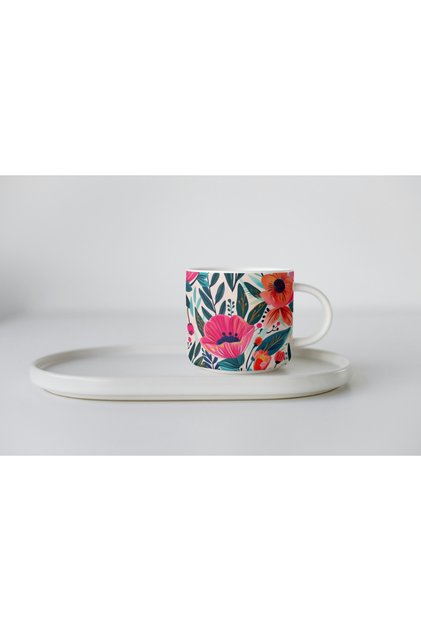 White Porcelain Soft Flower Printed Nescafe Cup