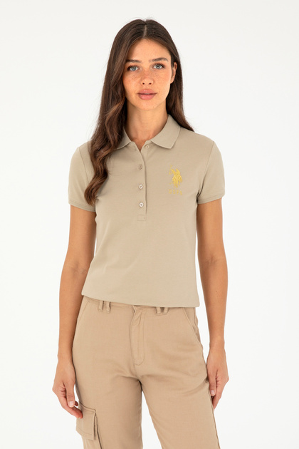 Women's Light Khaki Basic Polo Neck T-Shirt 50280071-Vr183