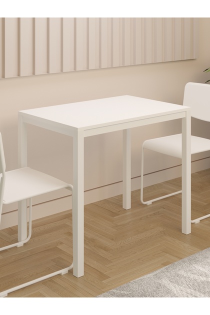 Beyaz Mutfak Masası, 60x88, Beyaz Küçük Yemek Masası, Metal Ayaklı Mutfak Masası Ahşap Mutfak Masası