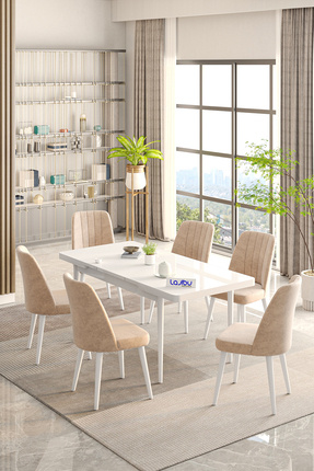 Lajibu Rex Serisi Beyaz 80x130 Açılır Yemek Masası , Yemek Masa