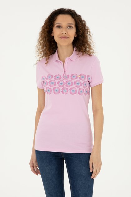 Women's Pink Polo Neck T-Shirt 50282887-Vr041