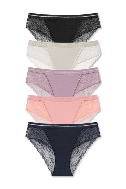5-Piece Interlock Lace Detailed Glittery Elastic Waist Slip Women's Panties