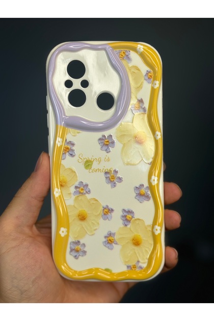 Redmi 12C Case Designed Patterned Camera Protected Daisy Flower Colorful Silicone Cover