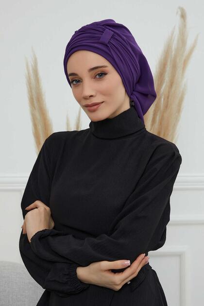 Pleated Design Chiffon Ready Turban,Ht-107,Ht-107,Purple