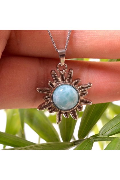 Larimar Stone Sun Necklace