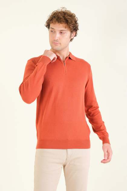 Men's Half Zip Polo Collar Sweater Tile
