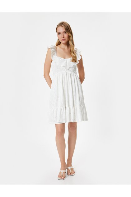Scalloped Dress with Ruffles, Comfortable Fit, Layered, Gipe Detail