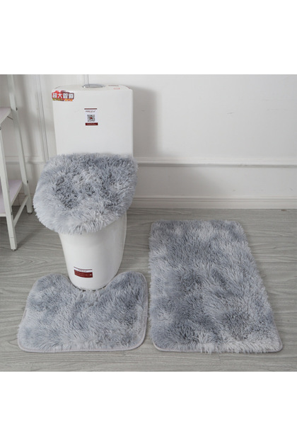 Light Grey Toilet Seat Cover 3Pcs Set Bath Mat Shower Room Floor Rug Home Bathroom Anti-Slip Absorbe