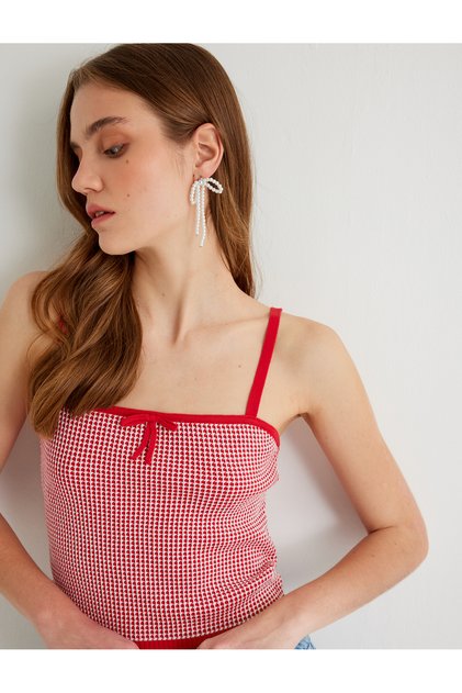 X Tuba Unsal - Tricotaj subțiri cu bretele Crop Top țesătură Cotonel cu fundă
