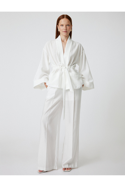 Oversize Kimono with Belt, Wide Long Sleeves and Pockets