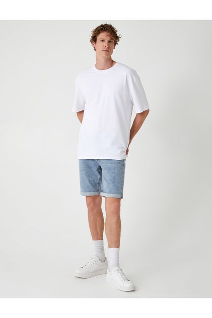 Slim Fit Denim Shorts Bermuda with Pocket Detail Cotton