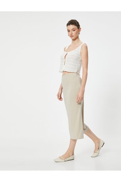 Midi Pencil Skirt with Slit Detail in Modal Fabric