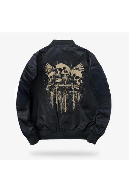 Touz Moda Gothic Skeleton Baskılı Unisex Bomber Ceket - Fiyatı