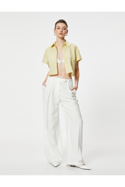 Crop Shirt with Pocket Detail, Linen Cotton Blend