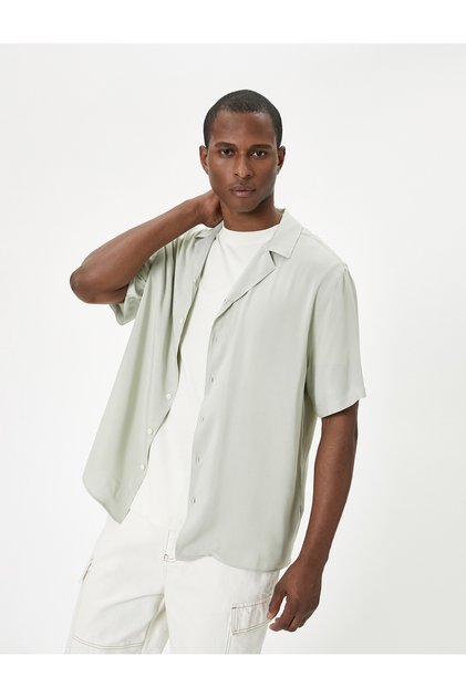 Summer Shirt Short Sleeve Turn-Down Collar Buttoned Viscose Fabric