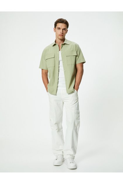 Short Sleeve Shirt with Buttoned Flap Pocket Detail, Cotton