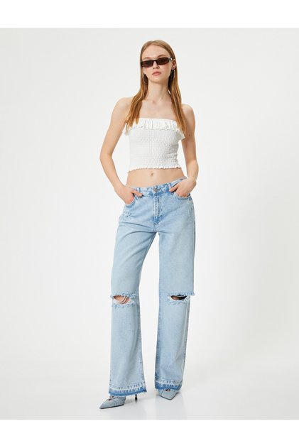 Wide Leg High Waist Straight Fit Ripped Jeans - Nora Jean