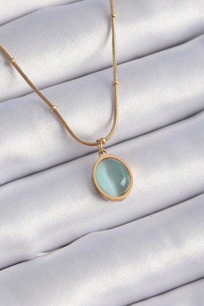 316L Steel Gold Color Green Pearlescent Vintage Women's Necklace - Tj-Bko9329