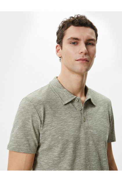 Polo Neck T-Shirt Button Detailed Short Sleeve Gray