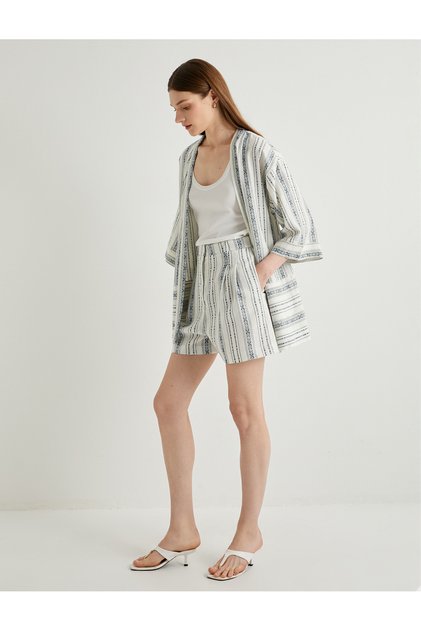 Linen Blended Shorts Normal Waist Pocket Detailed