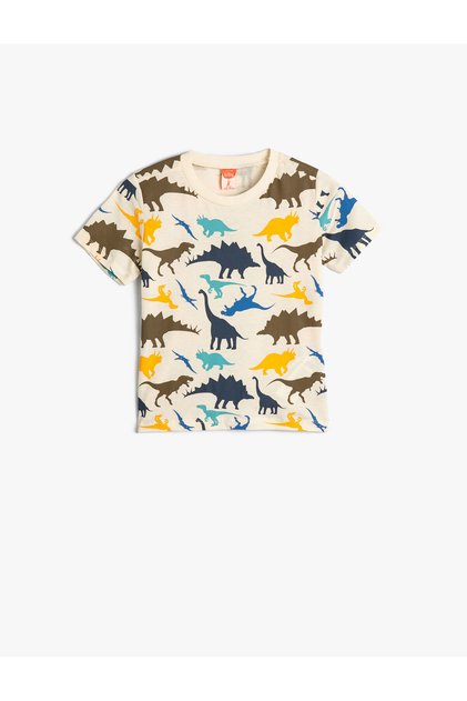 T-Shirt Short Sleeve Crew Neck Dinosaur Graphic Printed Cotton