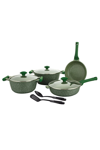 PrestigeEssentials Granite 9pcs Pots and Pans Set | Nonstick Cookware Sets - Green