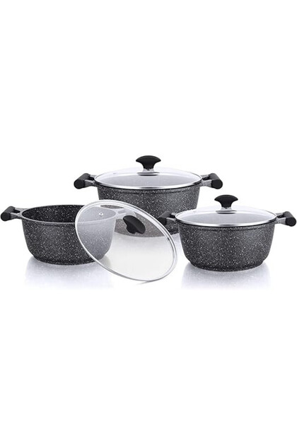 Essentials Granite 6 Piece NonStick Cookware - Black