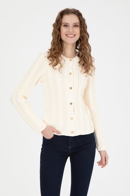 Cremefarbene Strickjacke für Damen 50269489-VR071