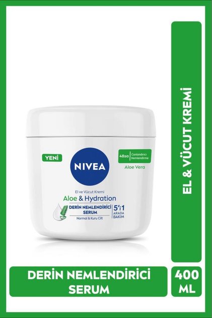 Aloe Vera 5'i 1 Arada El Ve Vücut Kremi 400ml, 48 Saat Nemlendirici Serum, Normal Ve Kuru Ciltler