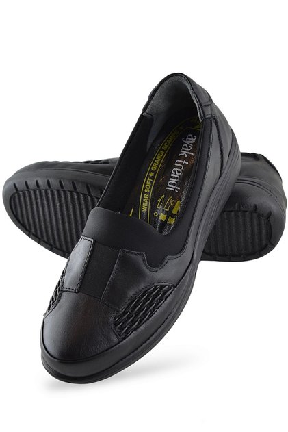 Foot Trend 4217 Women's Genuine Leather Bone Protruding Comfort Shoes Black