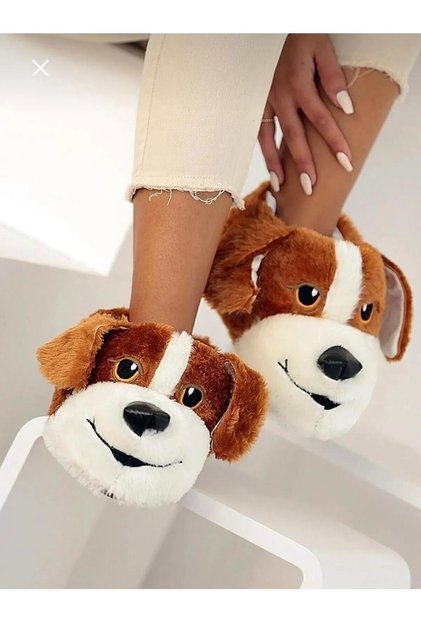 PANDUF HAYVAN FİGÜRLÜ KONFORLU KÖPEKLİ PANDUF PELUŞ SICAK VE RAHAT