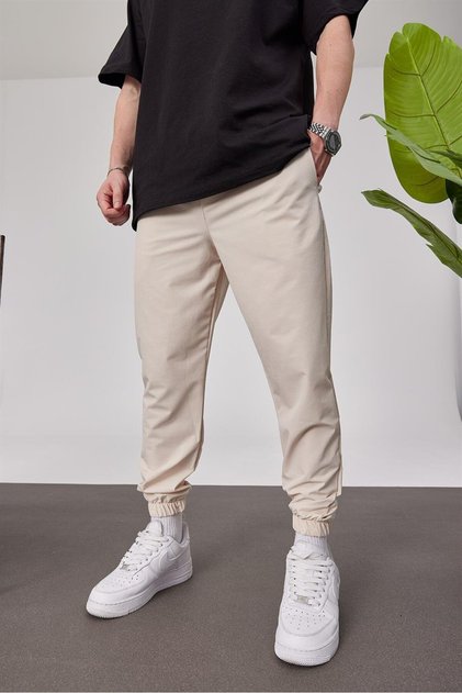 Men's Trousers Fabric Jogging Cream Parachute Regular Fit