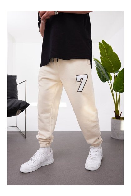 Men's Sweatpants 7 Cream Oversize Printed Loose Fit