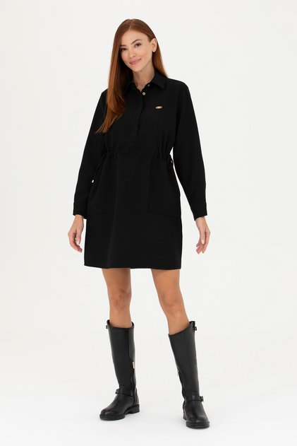 Rochie neagră pentru femei, mini lungime, țesută 50271164-VR046