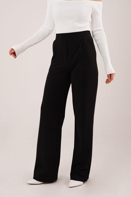 High Waist Wide Leg Crepe Black Trousers