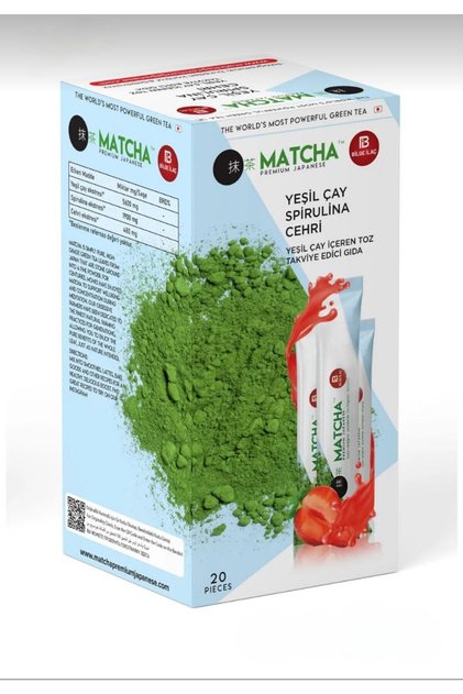 Premium Matcha Tozu Çayı Çilek Aromalı Taam Doğalı Detox Burner Maça Çay 20 Adet & Saşe Org