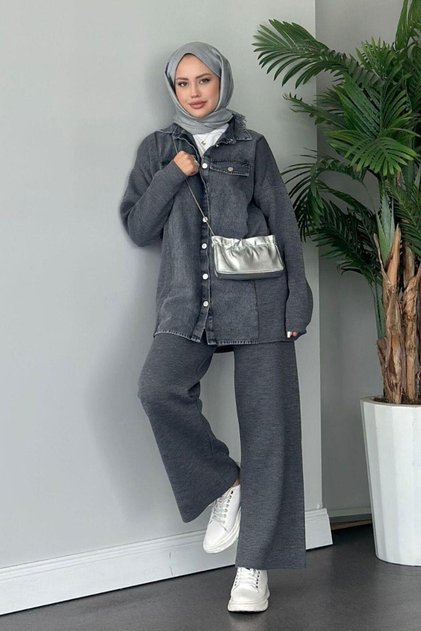 Gray Emily Denim Knitwear Set