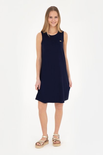 Women's Navy Blue Crew Neck Knitted Dress 50281743-Vr033