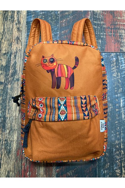 Ethnic Authentic Bohemian Cat Patterned Waterproof Backpack with Tablet Compartment