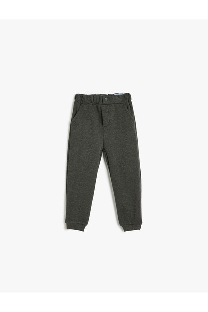Sweatpants with Elastic Waistband, Button Detail, and Pockets