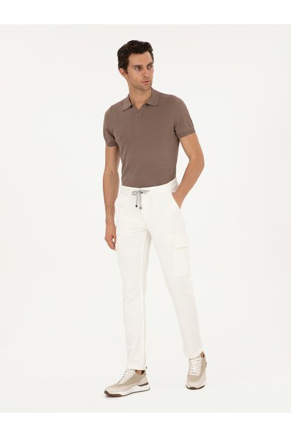 Beyaz Straight Fit Kadife Kargo Cepli %100 Pamuk Kanvas Pantolon 50294013-VR013