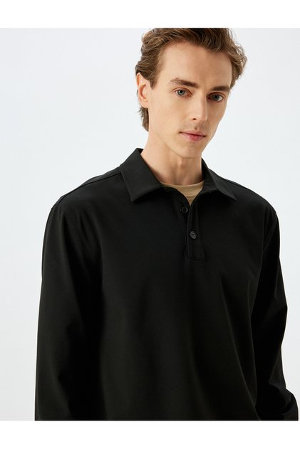 Viscose Blend Long Sleeve Polo Neck T-Shirt