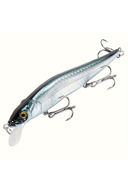 Silver 1pc 4.52inch/0.49oz Plastic Simulation Lure, Minnow Hard Bait With 3 Treble Hooks, Artificial