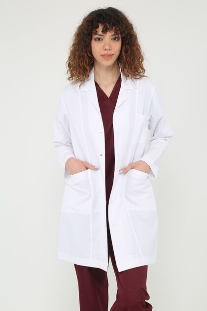 Snowform Uzun Kol Beyaz Unisex Önlük Ceket Boy Apaş Yaka Doktor Hemşire Öğretmen Önlüğü