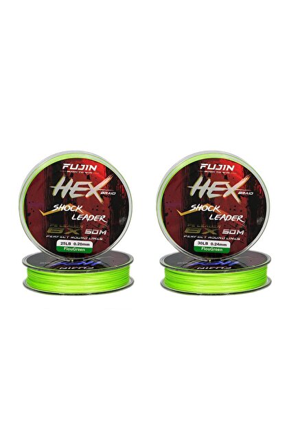 Fujin Hex Braid 8x 0.26mm 50mt Fluo Green PE İP Shock Leader