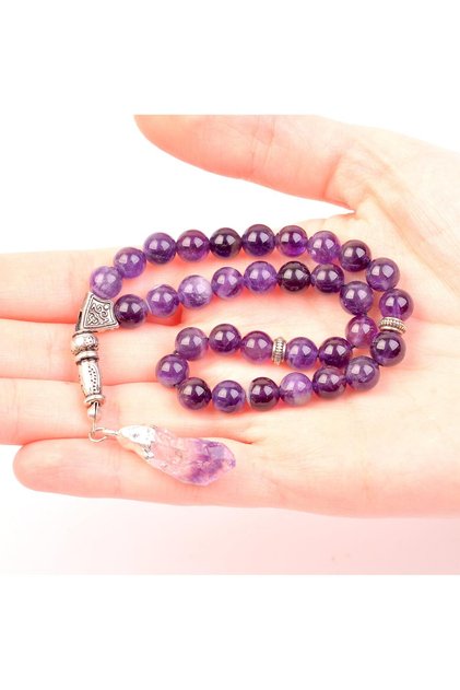 Amethyst Stone Prayer Beads (8 mm) - with Amethyst Stone Tassels