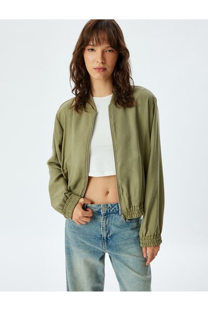 College Bomber Jacket Modal Fabric Pocket Round Neck