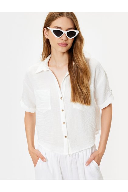 Pocket Shirt Short Sleeve Drop Shoulder Classic Collar