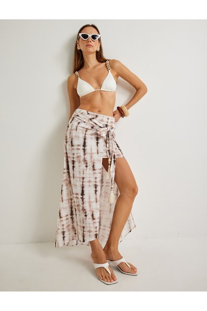 X Şahika Ercümen - Midi Length Sarong Skirt with Batik Pattern, High Waist, Cotton
