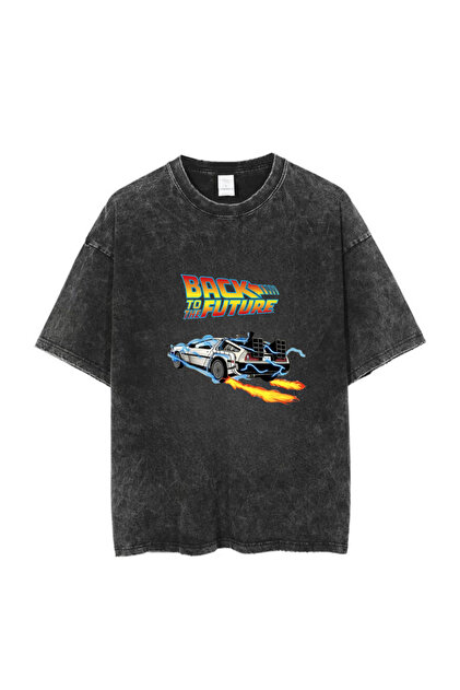 Touz Moda Yıkamalı Back To The Future Baskılı Unisex Oversize